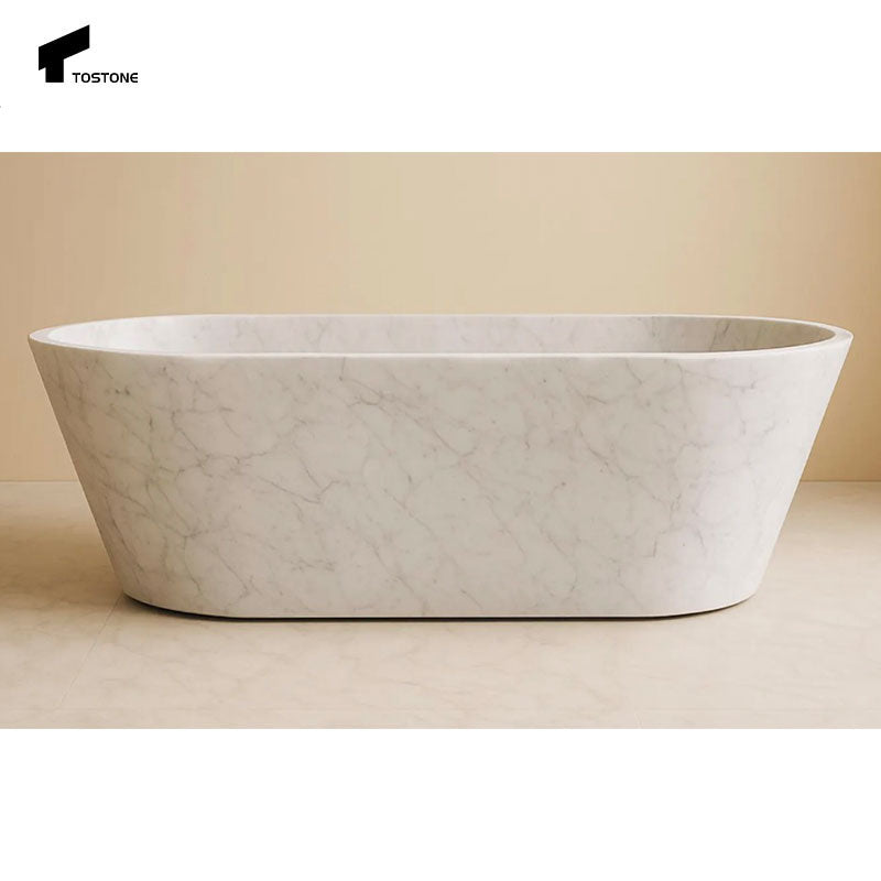 Nhà máy Tostone Bán sỉ Nội thất phòng tắm Bồn tắm đá tự nhiên hình bầu dục trắng Carrara cho trang trí phòng tắm biệt thự nhà sang trọng