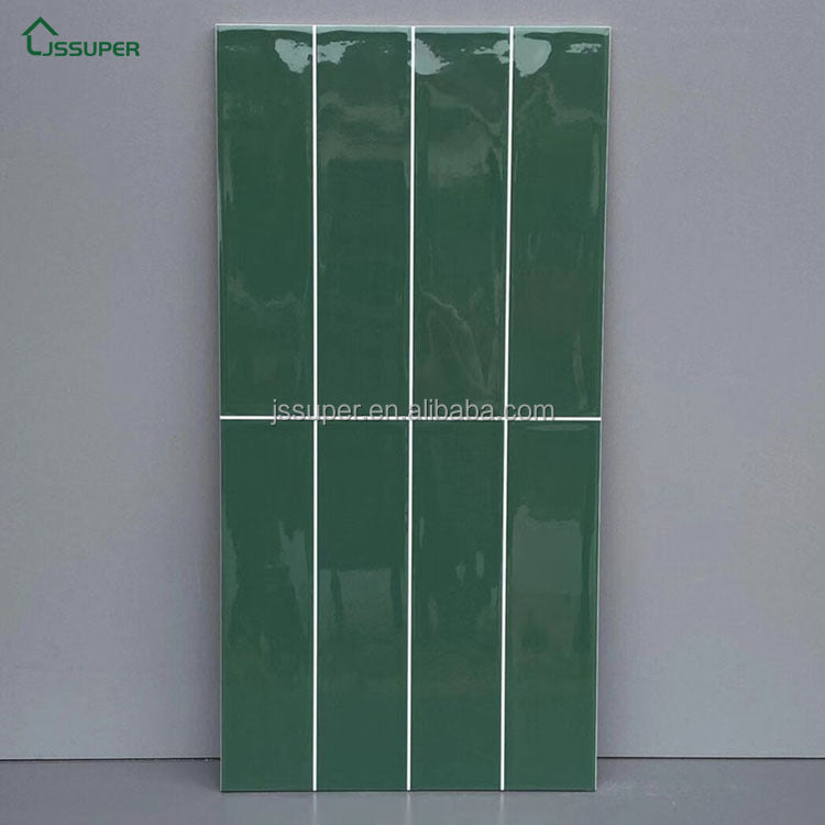 Gạch ốp tường trang trí phòng tắm/vòi sen cao cấp hiện đại, sứ tráng men 30x60mm màu xanh lá đậm kiểu xếp chồng