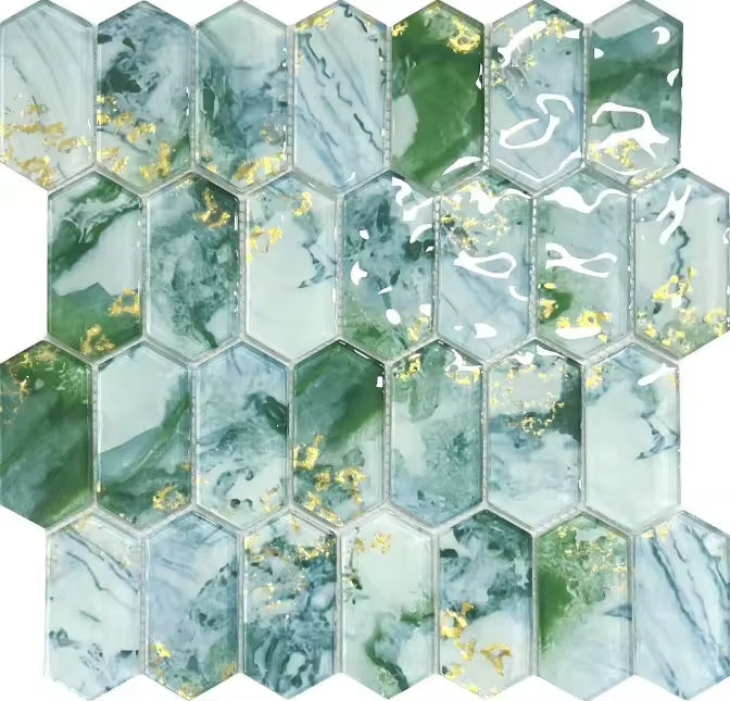 Sản phẩm mới bán chạy Gạch mosaic kính dập vàng 300x300mm có đường vân vàng dùng cho bếp khách sạn và căn hộ