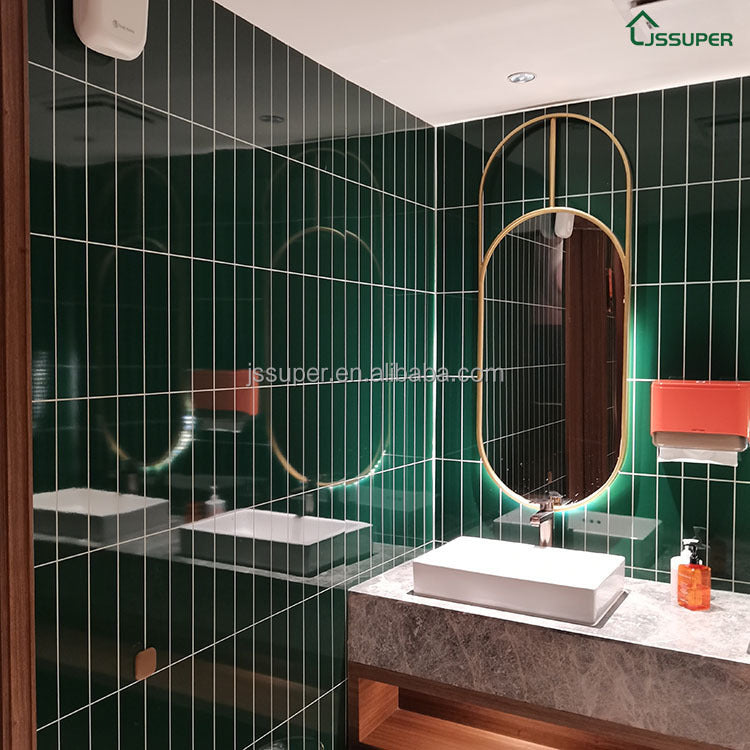 Gạch ốp tường trang trí phòng tắm/vòi sen cao cấp hiện đại, sứ tráng men 30x60mm màu xanh lá đậm kiểu xếp chồng