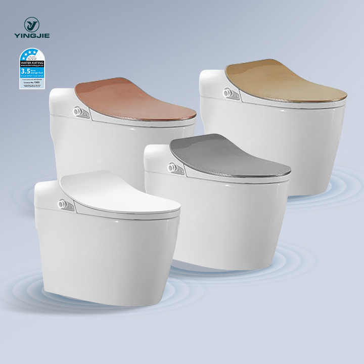 Bồn cầu thông minh hiện đại, bồn cầu một khối bằng gốm sứ mạ vàng hồng – Daisan Store