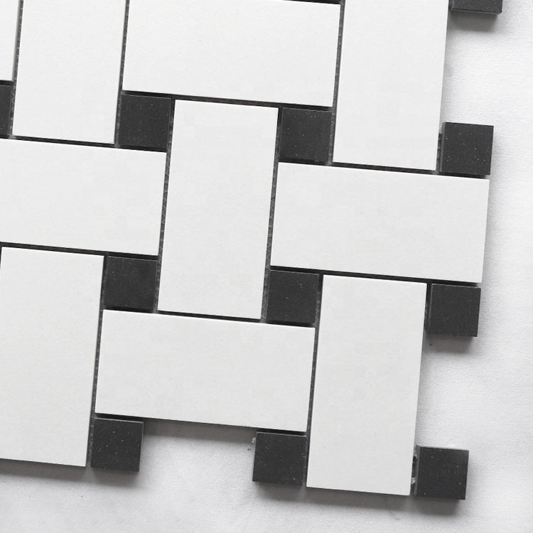 Gạch Mosaic Đá Cẩm Thạch Chống Trượt Đen Trắng Lát Sàn, Ốp Tường Bếp, Ốp Tường