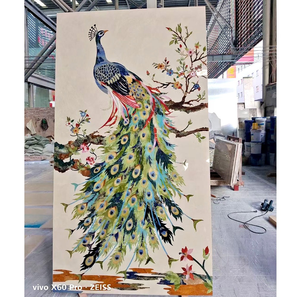 Gạch Hoa Văn Khảm Phù Điêu Đá Cẩm Thạch Cắt Tia Nước Hình Công