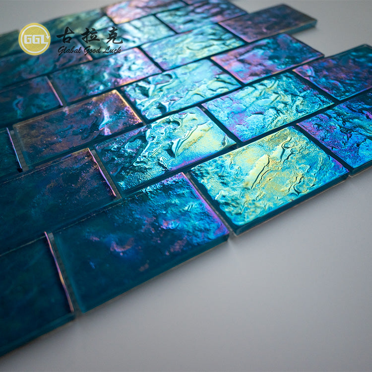 Gạch Ốp Tường Mosaic Thủy Tinh Pha Lê Dạng Thẻ Óng Ánh Xanh Dương Dùng Trang Trí Hồ Bơi & Phòng Tắm