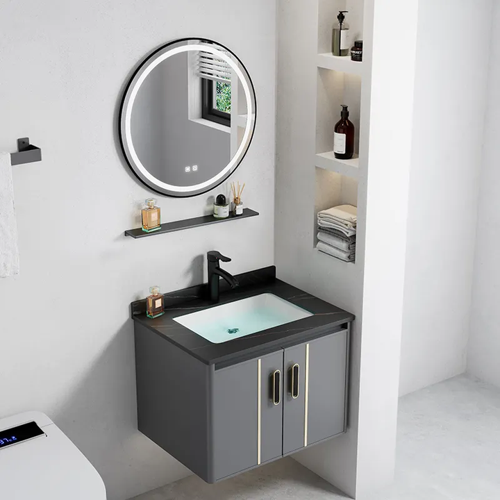 Tủ lavabo phòng tắm bằng gỗ dán phổ biến kiểu mới có tủ gương LED, tủ  – Daisan Store