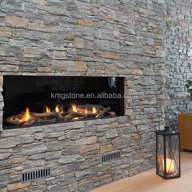 Gạch ốp tường ngoại thất biệt thự khách sạn bằng đá phiến vôi bền, thiết kế thạch anh xanh hiện đại bề mặt chẻ tự nhiên