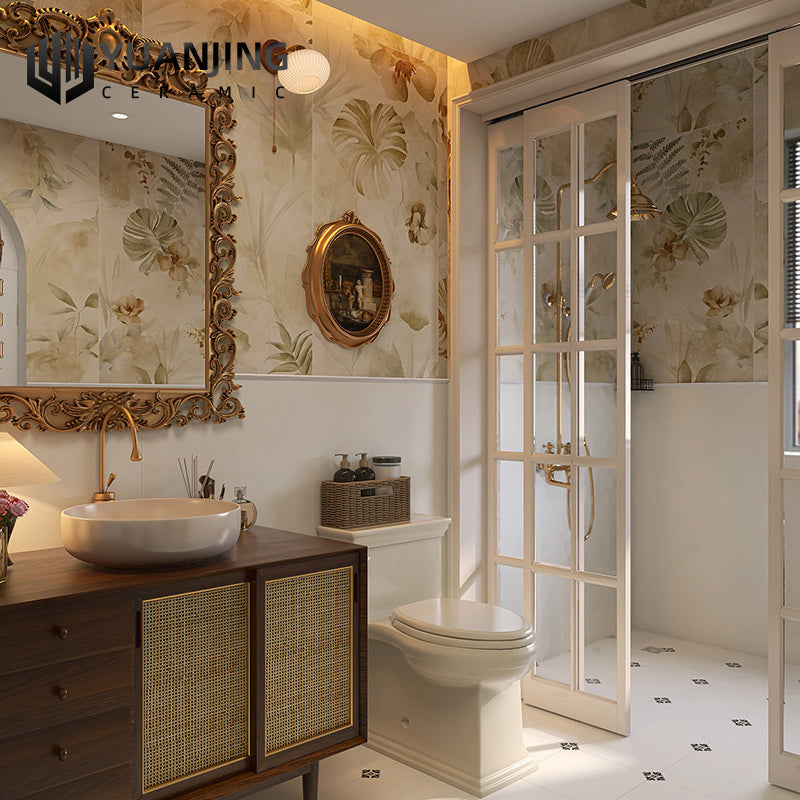 Gạch Porcelain Phong Cách Retro Pháp Hoa Văn Tráng Men Gốm Sứ Toàn Phần 600x1200 Độ Hút Nước Thấp