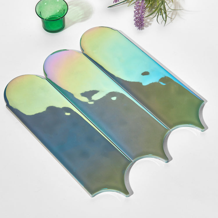 Gạch ốp tường mosaic lông vũ gốm sứ mạ điện nhiều màu hình dạng không đều 90 x 308 mm