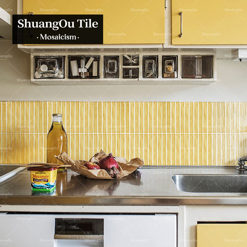Gạch Mosaic Gốm Sứ Dải Men Ngón Tay Xanh Sóng Bạc Ánh Sáng Biển Trang Trí Tường Phòng Tắm, Bếp, Gia Đình, Nhà Hàng