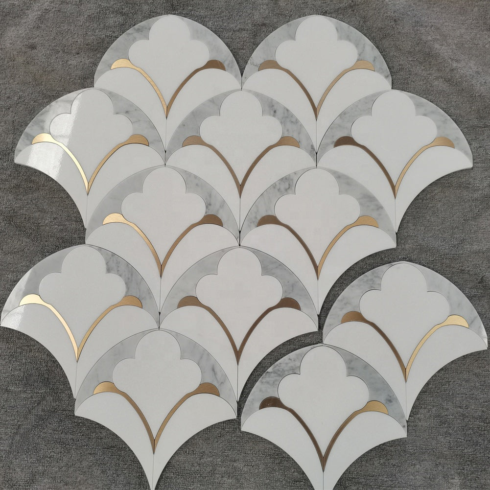 Centurymosaic Gạch Mosaic Đá Cẩm Thạch Cắt Tia Nước, Đá Ốp Sàn và Tường Cẩm Thạch Pha Đồng Thau, Thiết Kế Gạch Mosaic Cắt Tia Nước Từ Nhà Máy Thái Lan