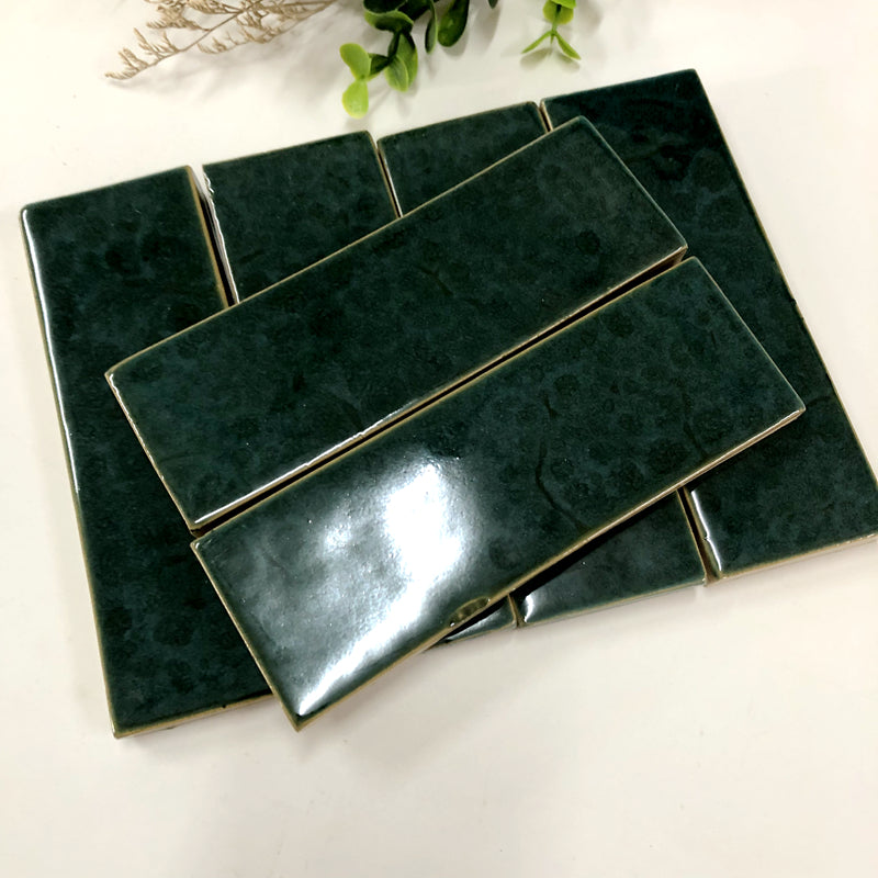 Gạch ốp tường Zellige Ma-rốc xanh lá cây thủ công, men hoa tùy chỉnh, trang trí bóng cho Khách sạn, Khu nghỉ dưỡng, Phòng tắm, Bếp