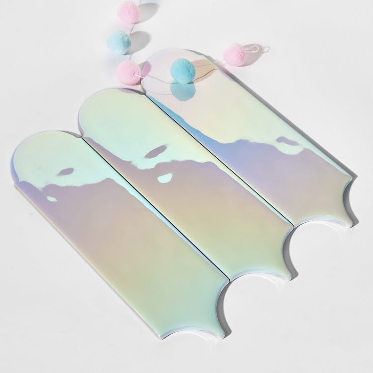 Gạch ốp tường mosaic lông vũ gốm sứ mạ điện nhiều màu hình dạng không đều 90 x 308 mm