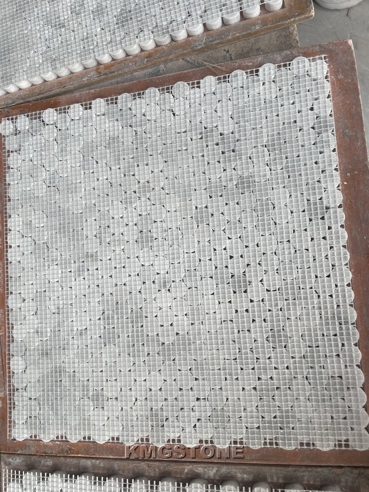 Soulscrafts Gạch Mosaic Đá Cẩm Thạch Carrara Hình Tròn Đồng Xu Màu Trắng Hiện Đại và Tấm Đá Dolomite Đánh Bóng