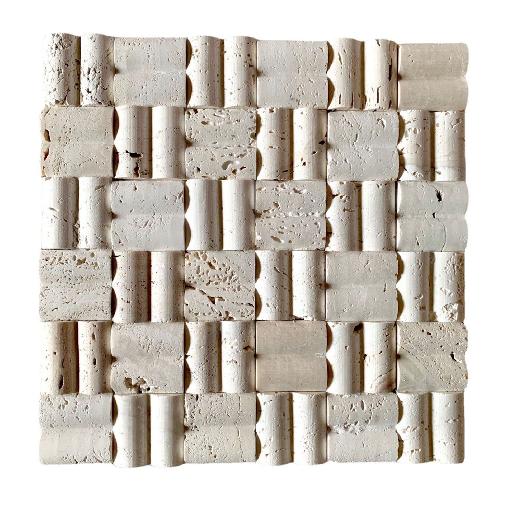 Tường nền chụp ảnh đánh bóng gạch mosaic đá Travertine vàng thiết kế hiện đại, thân thiện môi trường, đạo cụ đá thô 1 năm tuổi