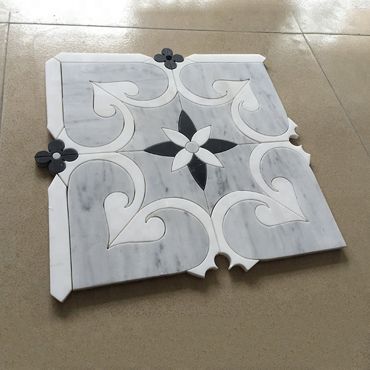 Gạch Mosaic Cắt Tia Nước Họa Tiết Độc Đáo Đá Cẩm Thạch Xám Bóng