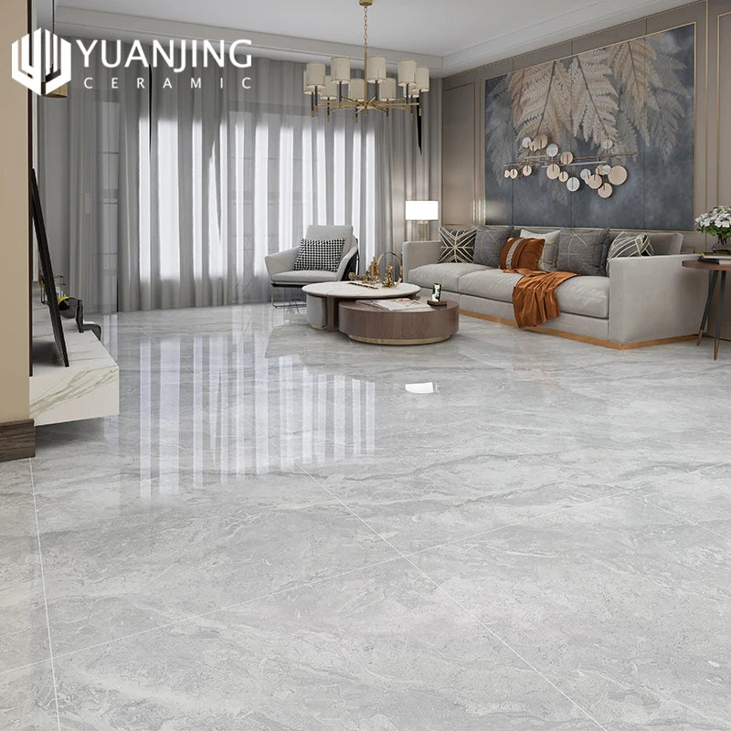 Gạch Sứ 800x800mm Vân Đá Cẩm Thạch Xám Bóng, Xương Đồng Chất, Chống Trượt, Lát Sàn Phòng Khách