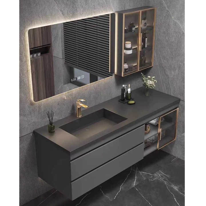 Tủ lavabo phòng tắm đơn sang trọng có gương thông minh và tủ bên hông  – Daisan Store