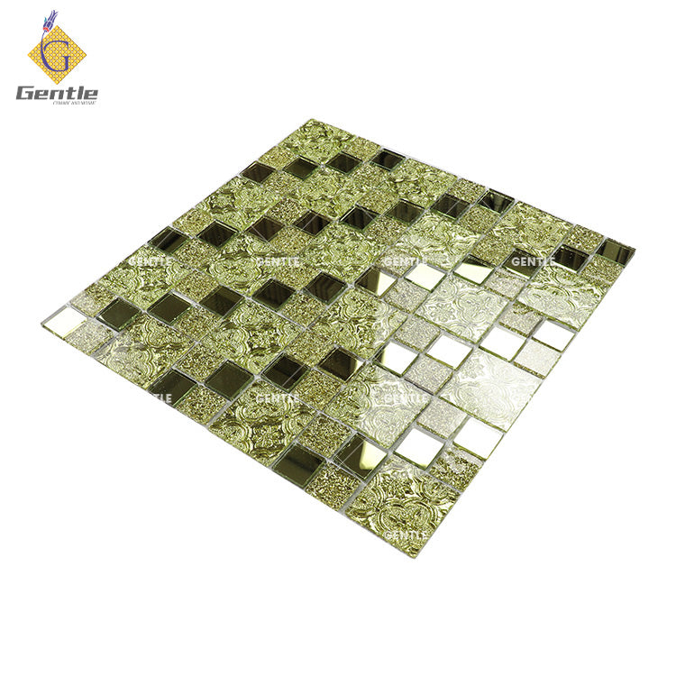 Tấm Dán Gạch Mosaic Gương Vàng Thủy Tinh Ốp Tường Phòng Khách