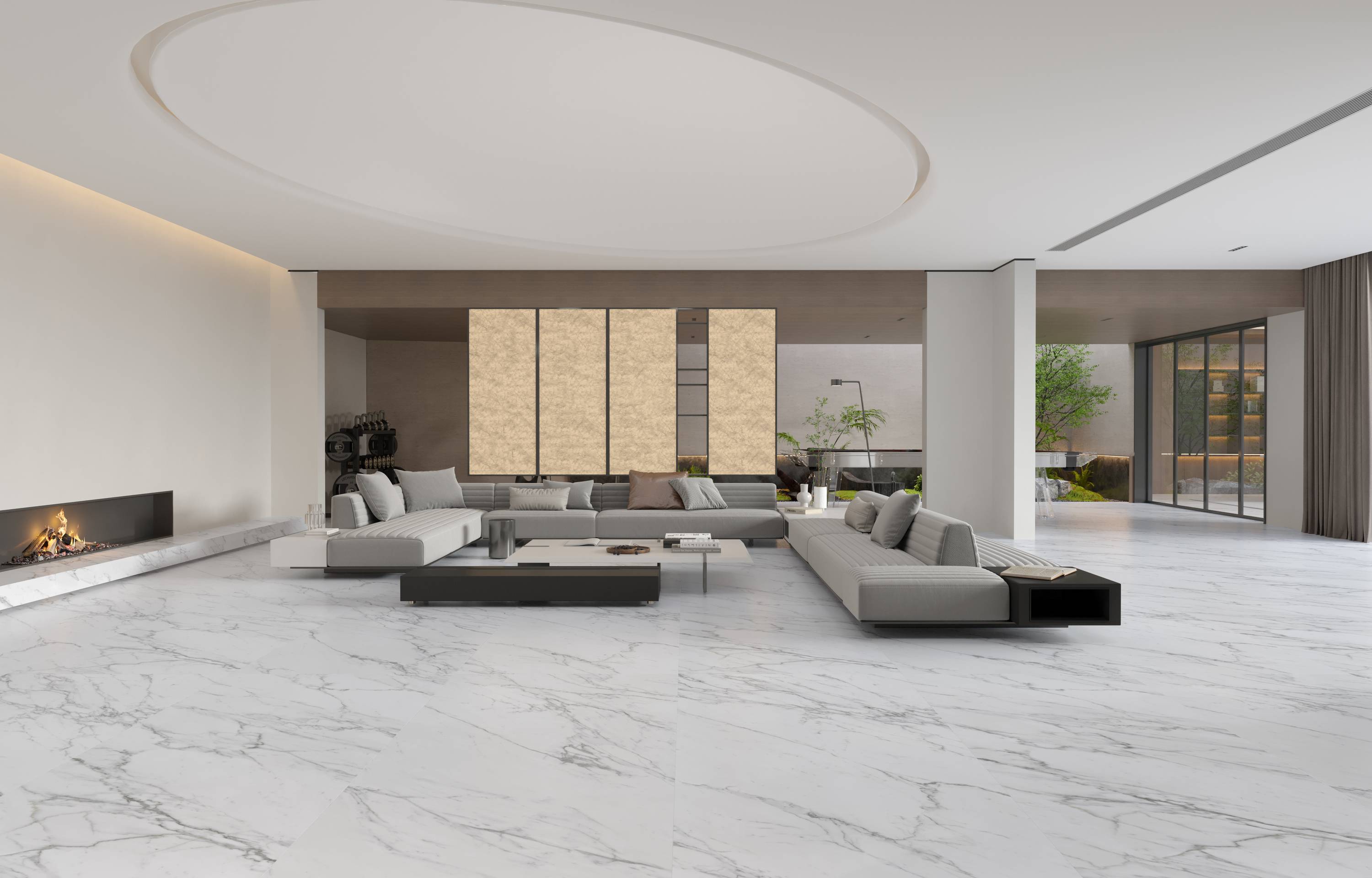 Tấm đá nung kết họa tiết trắng trang trí nội thất