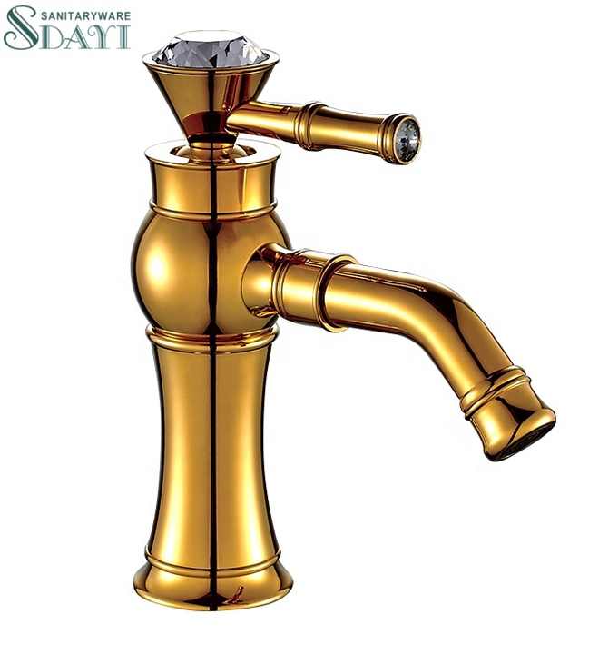 Vòi nước cổ điển sang trọng SDAYI, vòi chậu rửa mặt hình trụ mạ vàng cổ điển gắn trên sàn, vòi chậu rửa mặt có thể xoay