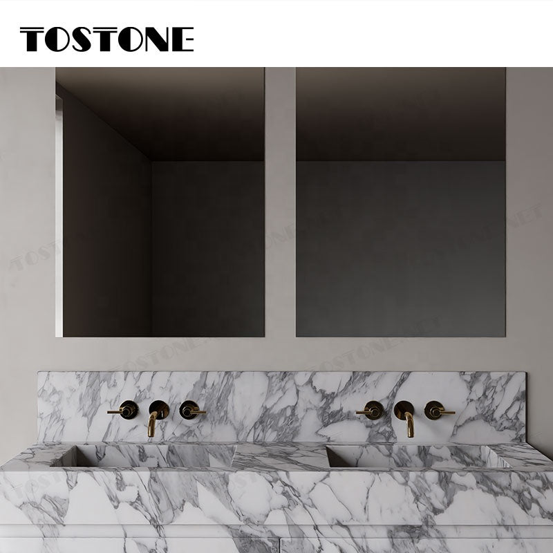 Tostone Giao hàng DDP Mặt bàn lavabo phòng tắm gắn tường bằng đá cẩm thạch Arabescato Corchia tự nhiên dành cho phòng vệ sinh nhỏ Nội thất tùy chỉnh