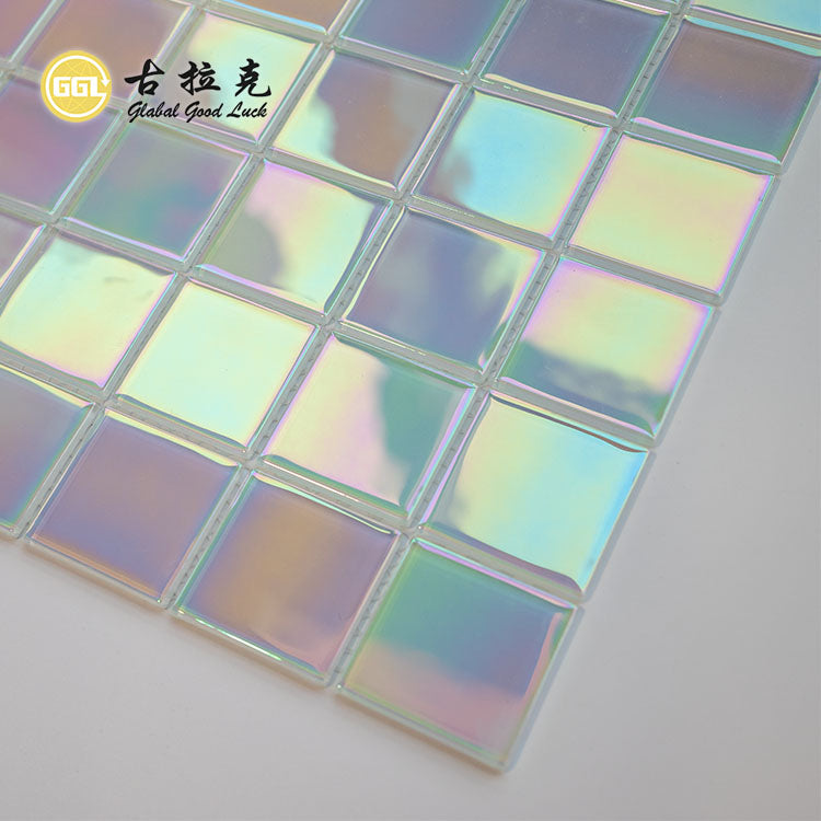 Tấm Ốp Hồ Bơi Chất Lượng Cao Màu Trắng Cầu Vồng Bóng Kính Mosaic Trang Trí Tường