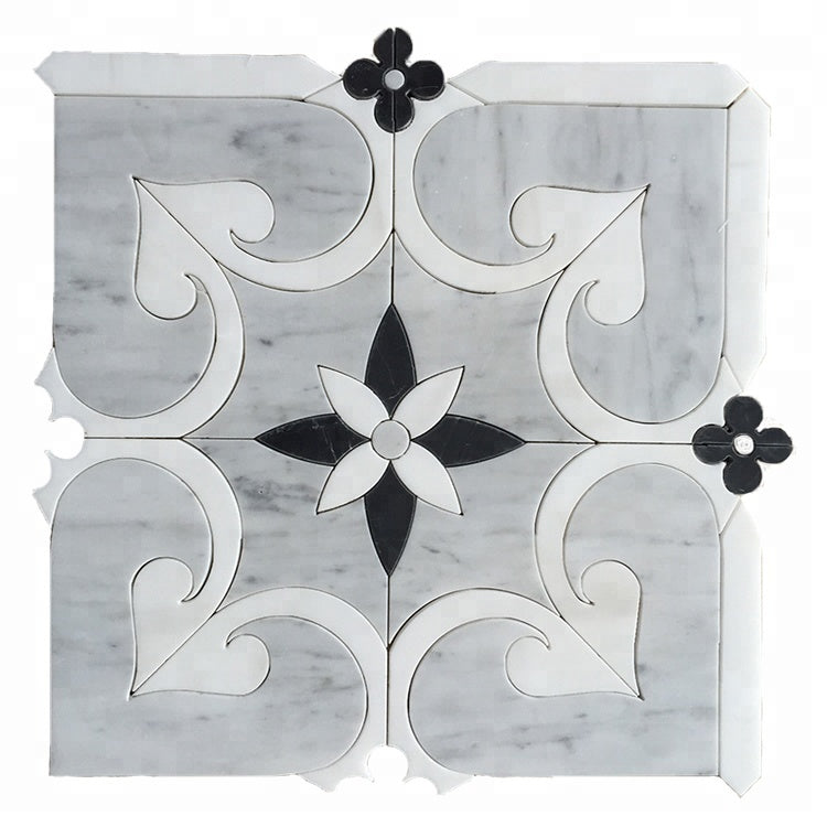 Gạch Mosaic Cắt Tia Nước Họa Tiết Độc Đáo Đá Cẩm Thạch Xám Bóng