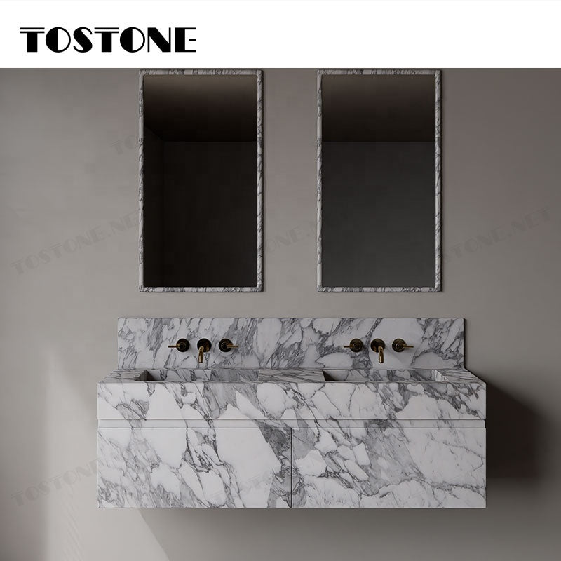 Tostone Mặt bàn lavabo phòng tắm gắn tường bằng đá cẩm thạch Arabescato Corchia tự nhiên đẹp dành cho nội thất tùy chỉnh hiện đại sang trọng