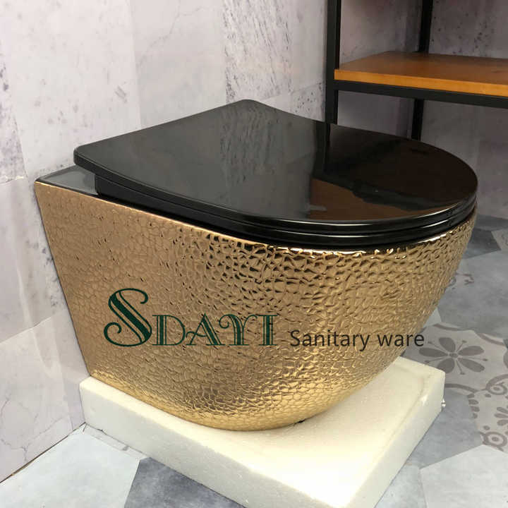Bồn cầu treo tường bằng gốm sứ mạ vàng phòng tắm sang trọng bán chạy nhất