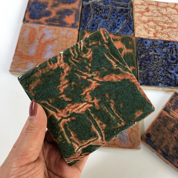 Gạch Zellige Nghệ thuật Ma-rốc Thủ công, Xanh Đa Sắc 100x100mm, dùng để ốp tường trang trí Khách sạn, Biệt thự, Phòng tắm, Bếp