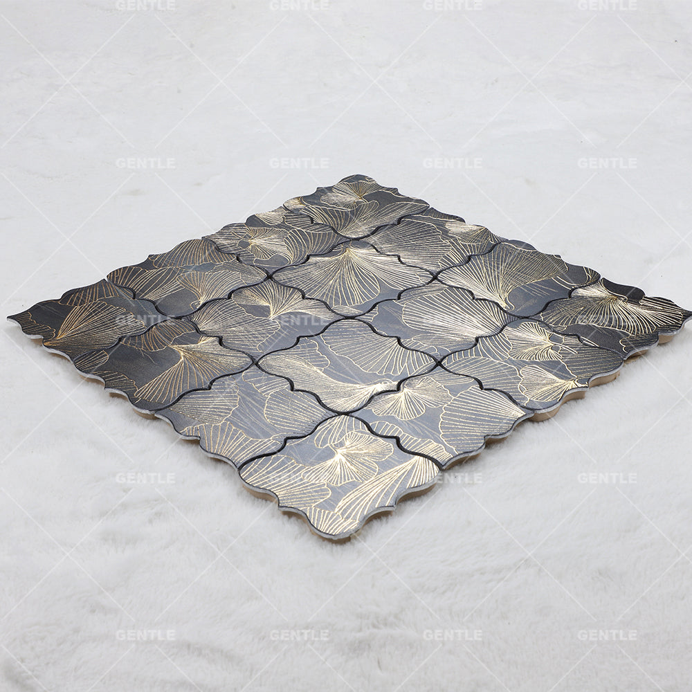 Gạch ốp tường mosaic nhôm đen trang trí lá phong đường vàng dùng cho trang trí căng tin