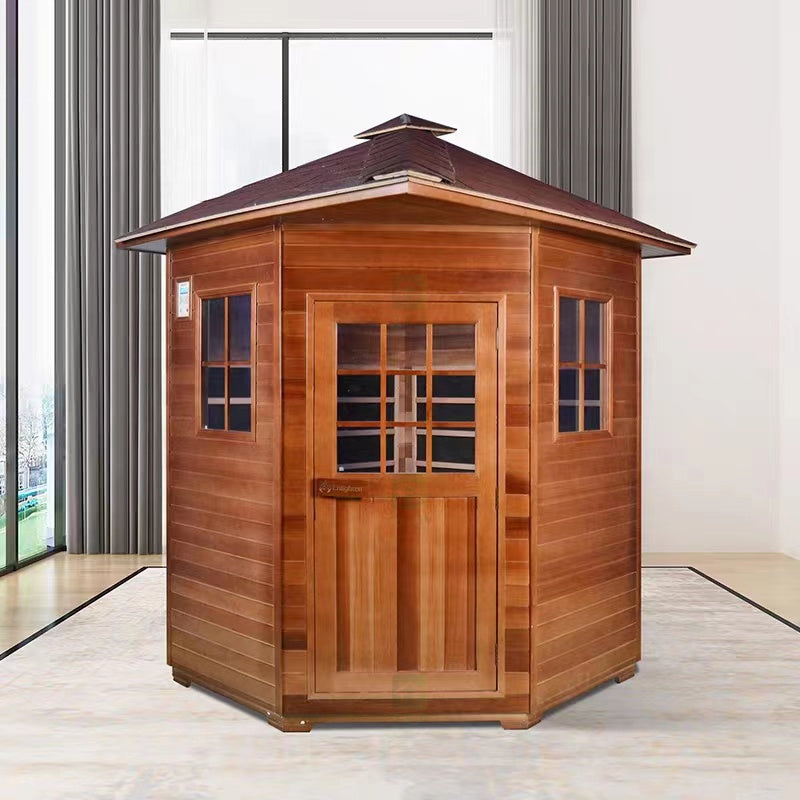 Phòng xông hơi hồng ngoại và xông hơi ướt bằng gỗ tuyết tùng, tùy chỉnh cho 2-5 người, hoàn thiện cho sân vườn ngoài trời