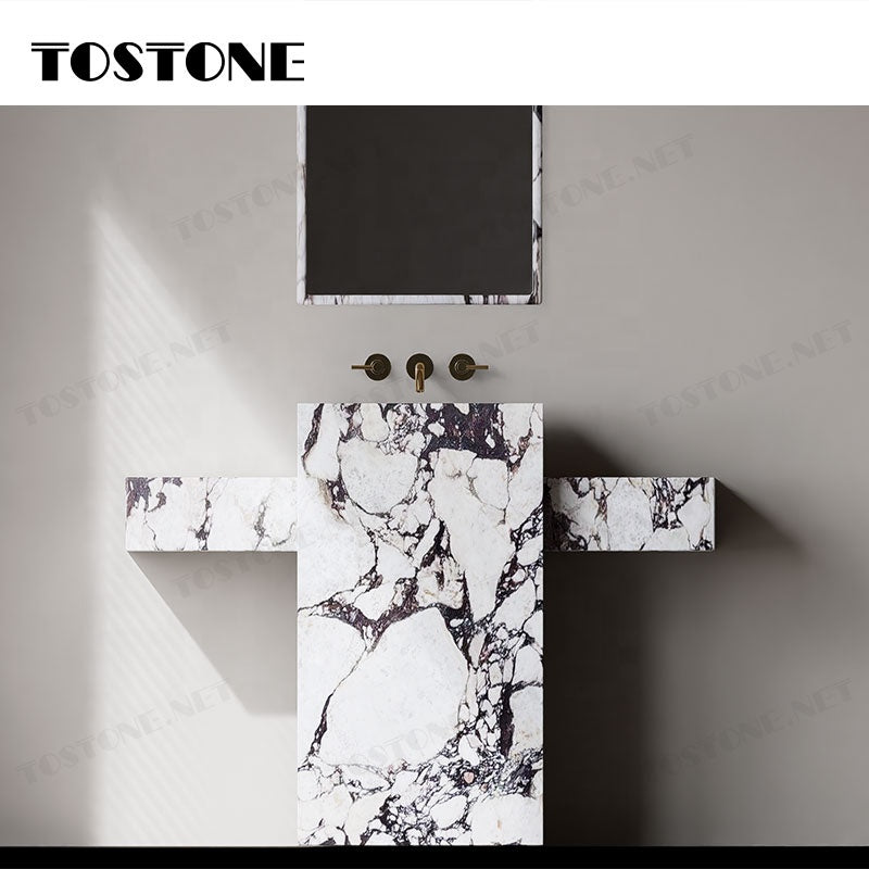 Tostone Mặt bàn lavabo phòng tắm đặt độc lập, đá cẩm thạch Calacatta Viola tự nhiên cao cấp với bề mặt mài mờ, dùng để trang trí chậu rửa tại nhà