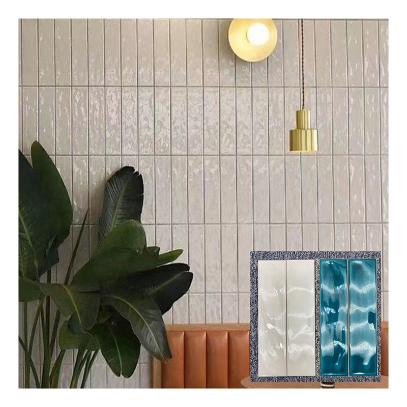 Gạch Ceramic Giá Rẻ Dạng Thanh 75x300 Xanh Bóng Vân Nổi Ốp Tường Bếp, Phòng Tắm và Khách Sạn