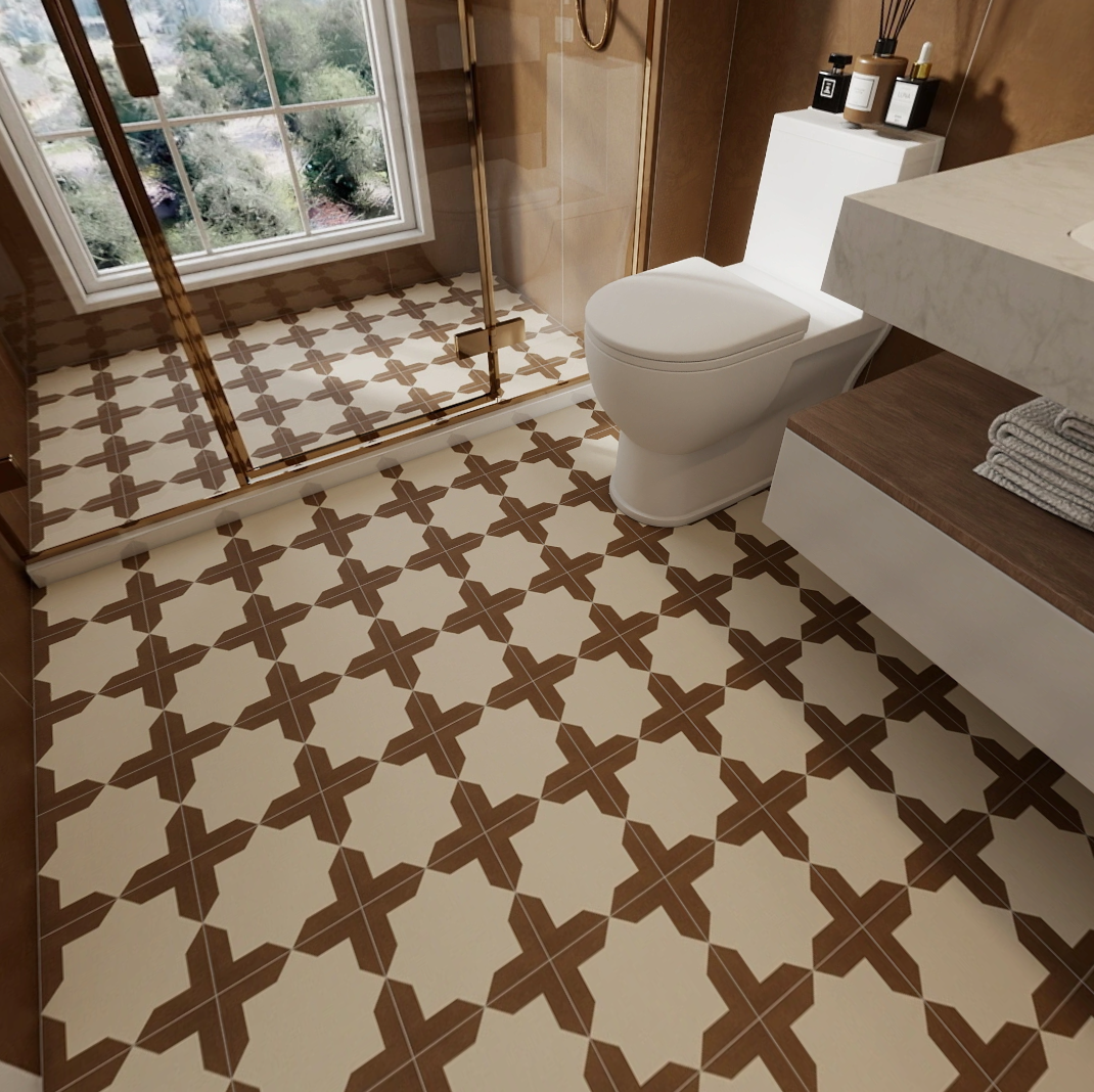 Gạch Ceramic Mosaic Nghệ thuật Cổ điển Foshan Họa tiết Nâu 200x200mm Bề mặt Mờ dùng cho Sàn Khách sạn, Phòng Trưng bày