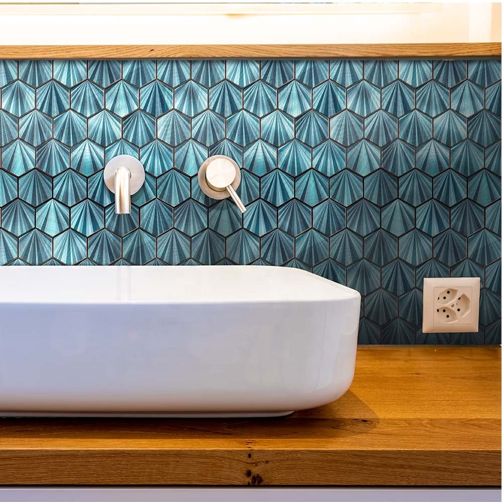 Gạch ốp tường mosaic hình lục giác bóc dán cho bếp trang trí tường