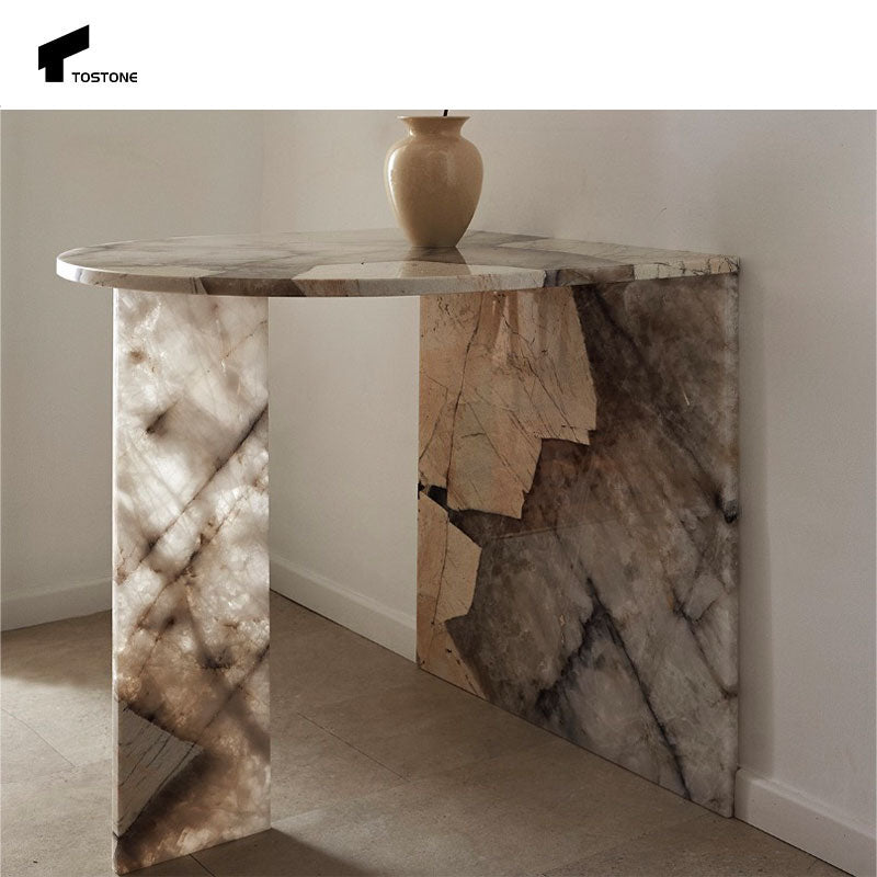 Bàn console đá cẩm thạch tự nhiên Pandora trong mờ mới sang trọng Tostone 2025