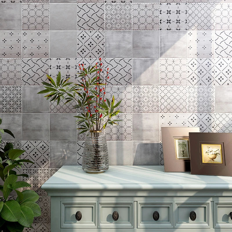 Gạch Gốm Sứ Tráng Men Màu Bạc Giả Kim Loại 150x150mm Ốp Tường Nhà Tắm Phòng Khách Sân Vườn Ban Công