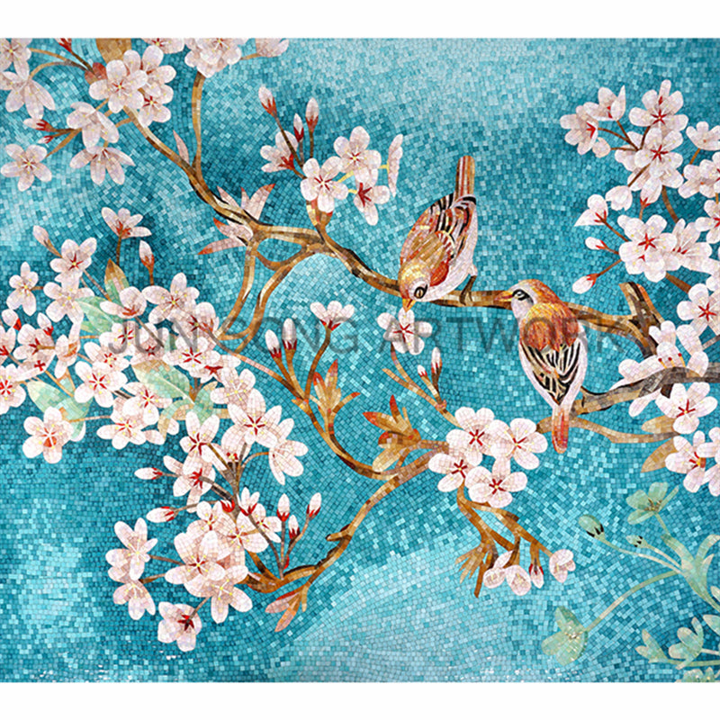 JS MFL-TR58 Gạch Ốp Tường Phòng Khách Mosaic Hoa Văn Trung Quốc, Tranh Ghép Nghệ Thuật Mosaic Thủy Tinh Thủ Công Trang Trí