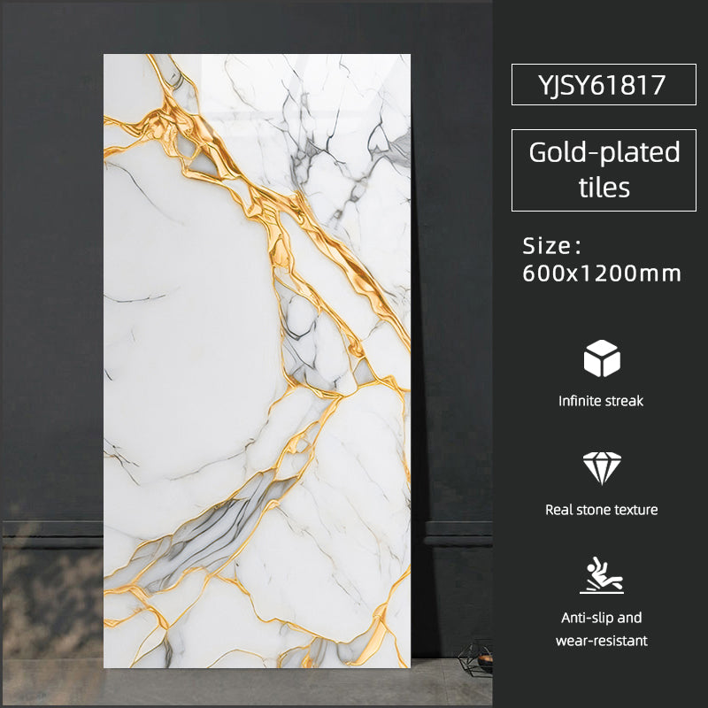 Gạch Porcelain tráng men bóng vân đá chất lượng cao cấp 600x1200mm, dày 10mm, dùng cho sàn bếp, khách sạn, gia đình.