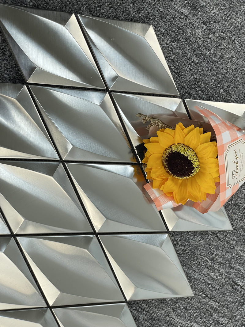 Gạch Mosaic Kim Loại Lõm Hình Vuông Hiện Đại Màu Bạc Hiệu Ứng Kim Cương Trang Trí Tường Nội Thất Với Tấm Lưng Kim Loại