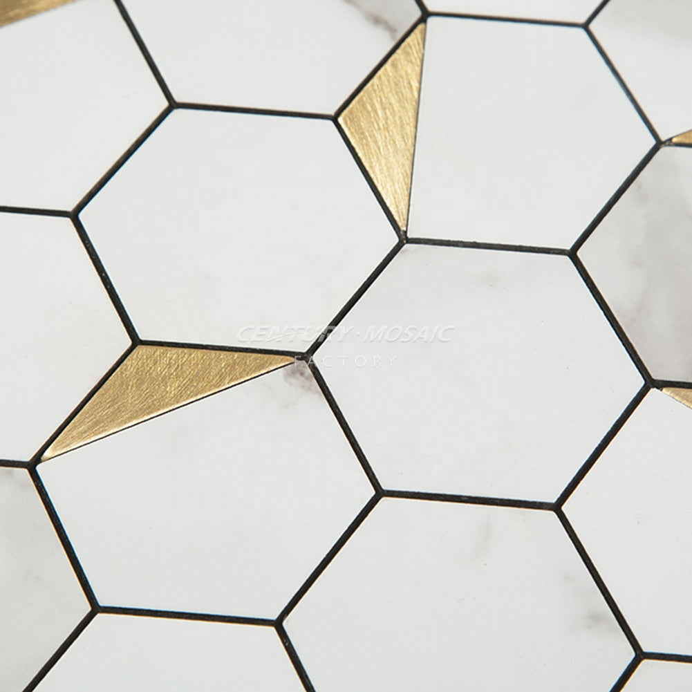 Gạch dán tường Mosaic hình lục giác trắng tự dính bằng nhựa composite nhôm