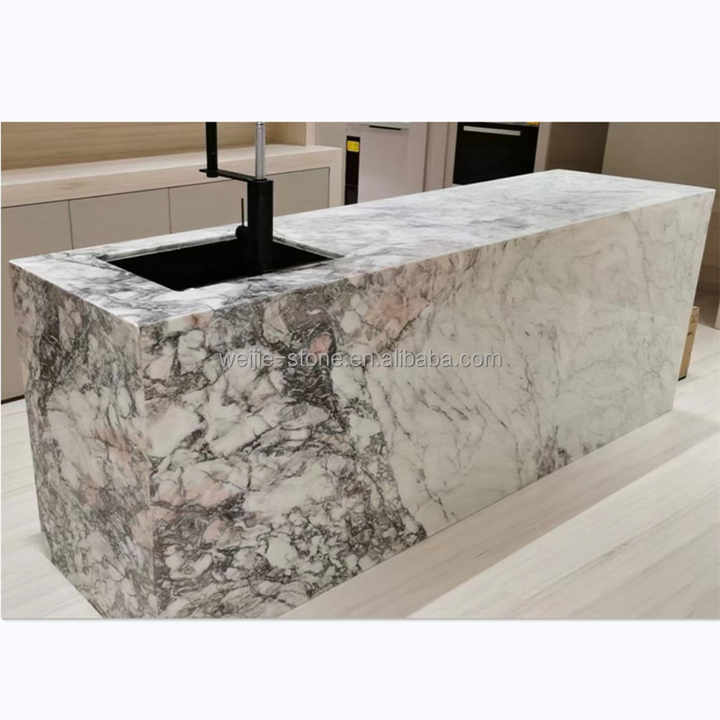 Đá tự nhiên ốp đảo bếp màu hồng tím trắng đen đá cẩm thạch mặt bàn lớn cho tủ bếp gạch đá cẩm thạch phòng tắm