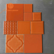 Gạch Ốp Tường Ceramic Bóng Màu Cam Sáng 6x6 Inch Cao Cấp