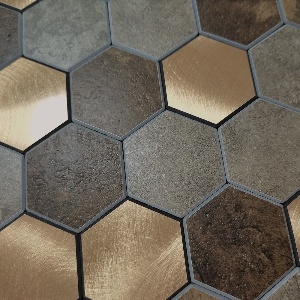 Gạch ốp tường Mosaic nhôm tự dán màu Be nâu Epic, trang trí nhà cửa, cải tạo mặt tiền, ốp lưng bếp, lắp đặt dễ dàng.