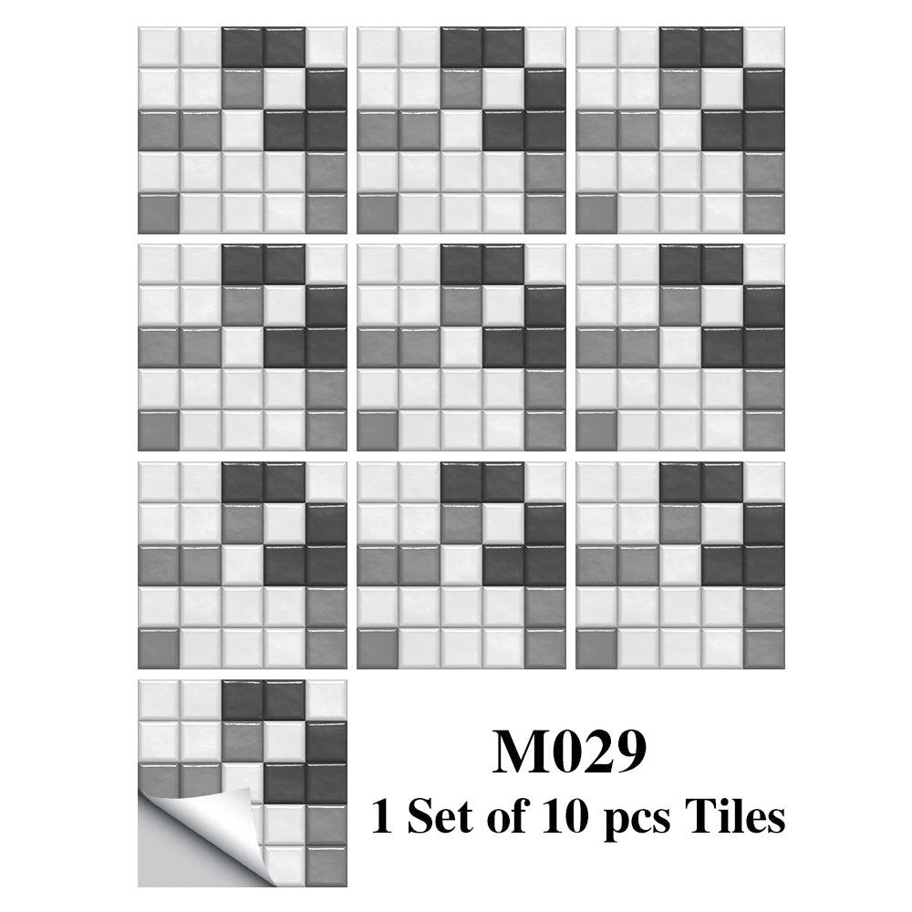 Bộ 10 Miếng Dán Gạch Mosaic Phẳng Dán Tường Bếp Phòng Tắm
