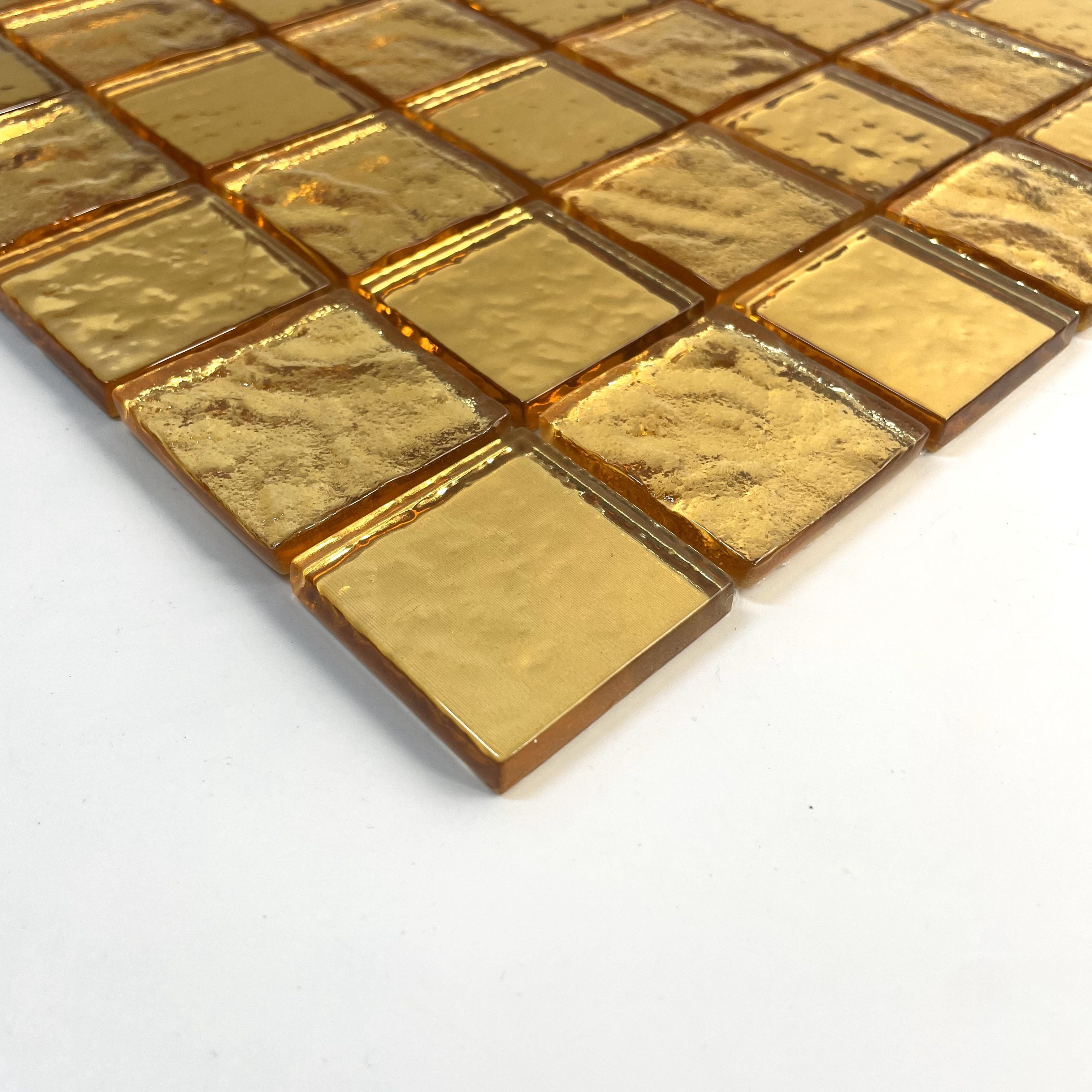 Giá Sỉ Từ Nhà Máy Gạch Mosaic Kính Bề Mặt Bóng Hình Vuông Màu Vàng Ốp Tường Bếp Và Phòng Tắm