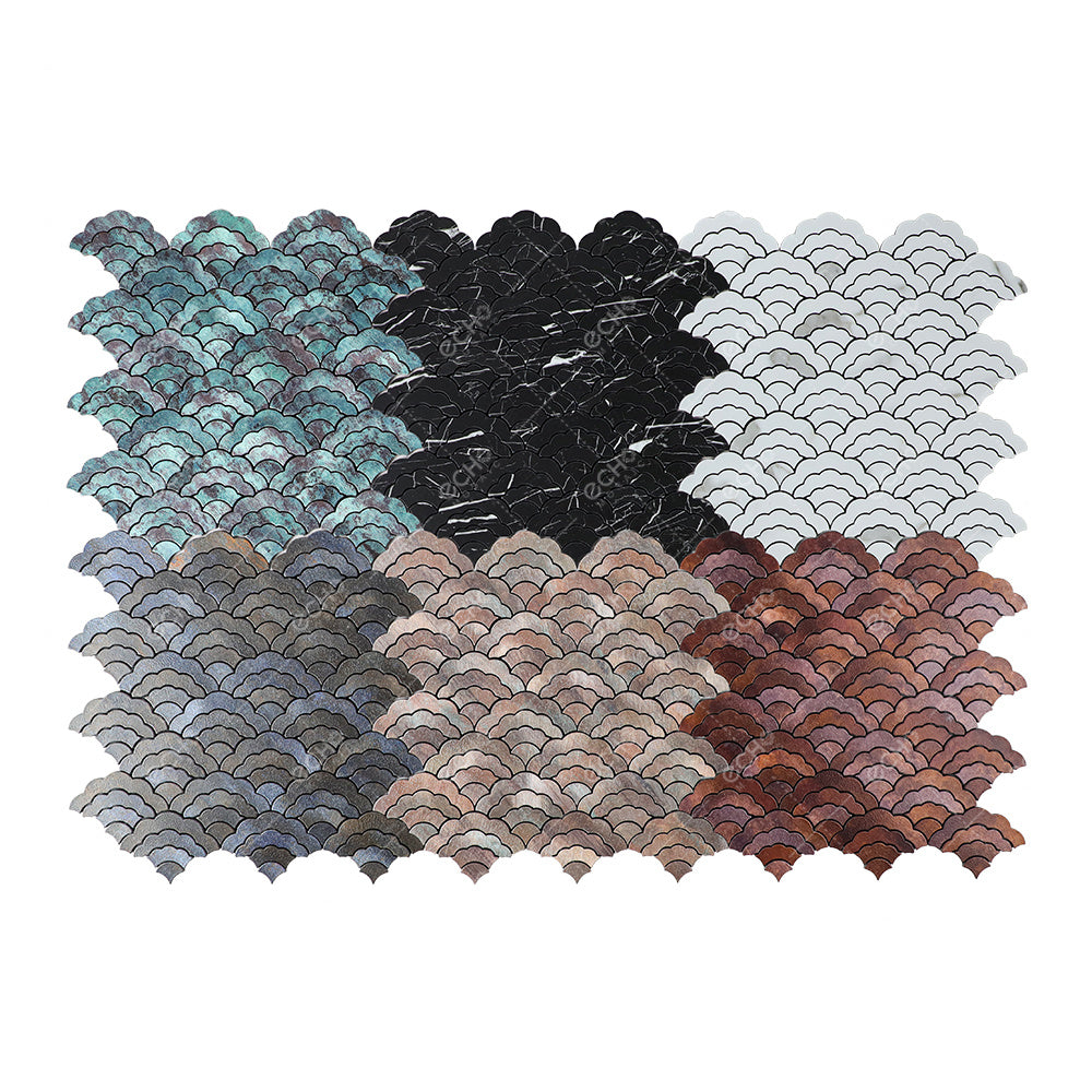 Gạch nhôm mosaic có keo dán chống thấm họa tiết vân mây vẽ màu nâu dùng trang trí nội thất
