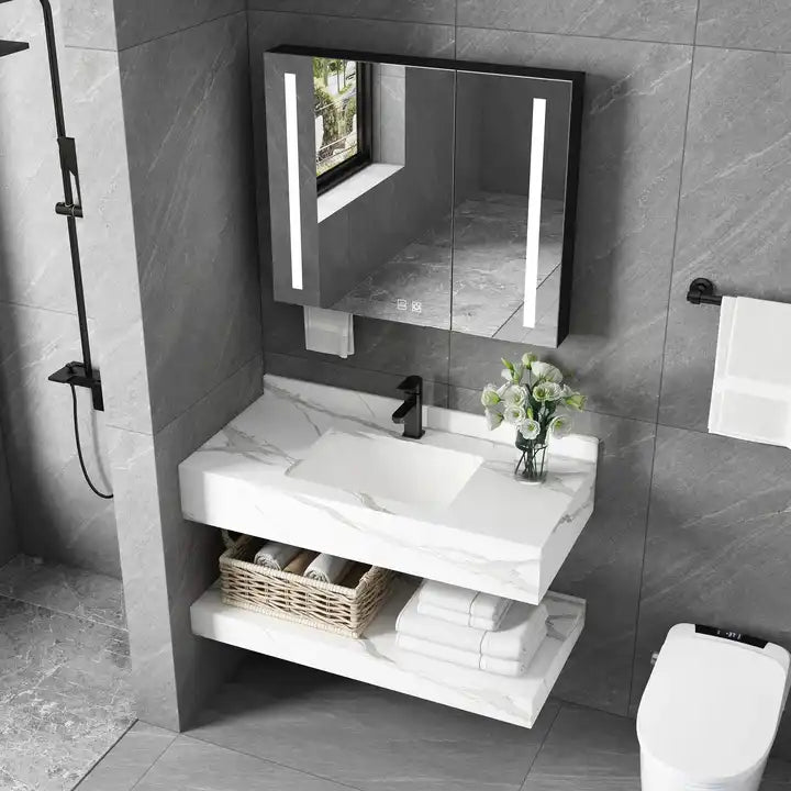 Tủ chậu rửa mặt bằng đá cẩm thạch sang trọng cho khách sạn Bộ đồ trang điểm phòng tắm Tủ chậu rửa mặt phòng tắm
