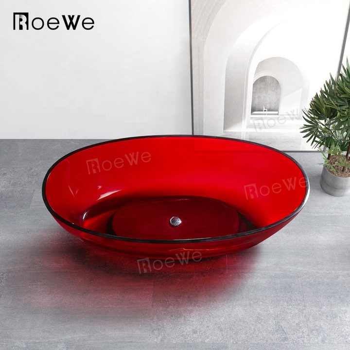 Bồn tắm trong suốt màu đỏ/xanh/hổ phách Bồn tắm ngâm hiện đại độc lập bằng nhựa bán buôn, Bồn tắm phòng khách sạn Bồn tắm trong suốt
